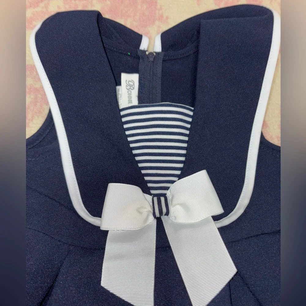 Bonnie Jean Navy and White Sailor Stripe Matching Set - Picture 6 of 10